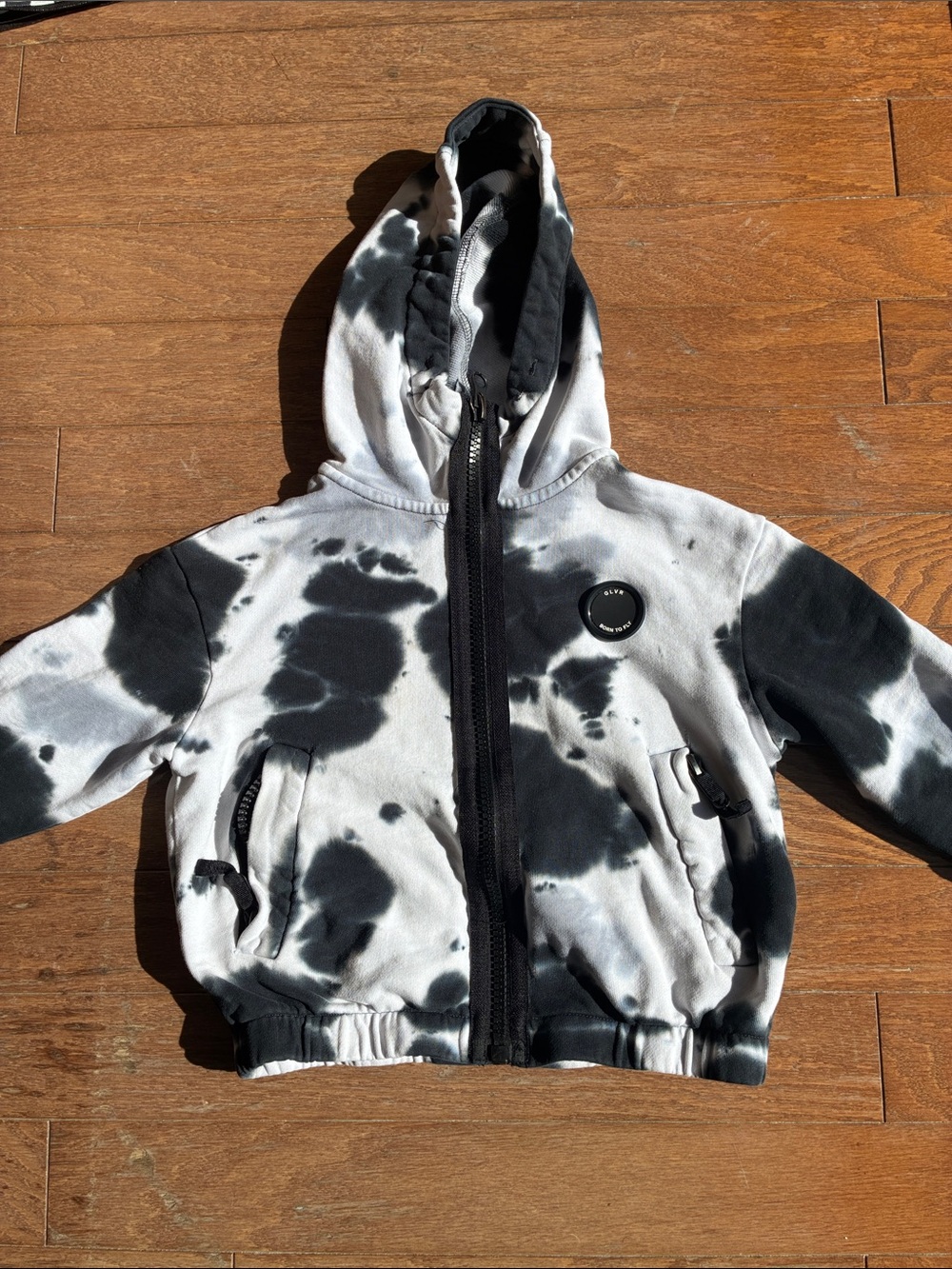 Kids Black & White Tie-Dye Hooded Zip-Up Jacket